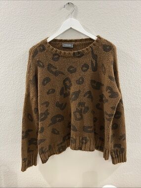 Wooden Ships Leopard Print Crewneck Wool Blend Sweater